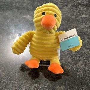 Prime Pets Plush Duck Squeaky Dog Toy Yellow & Orange NWT 7” x 8” Duck Duckling